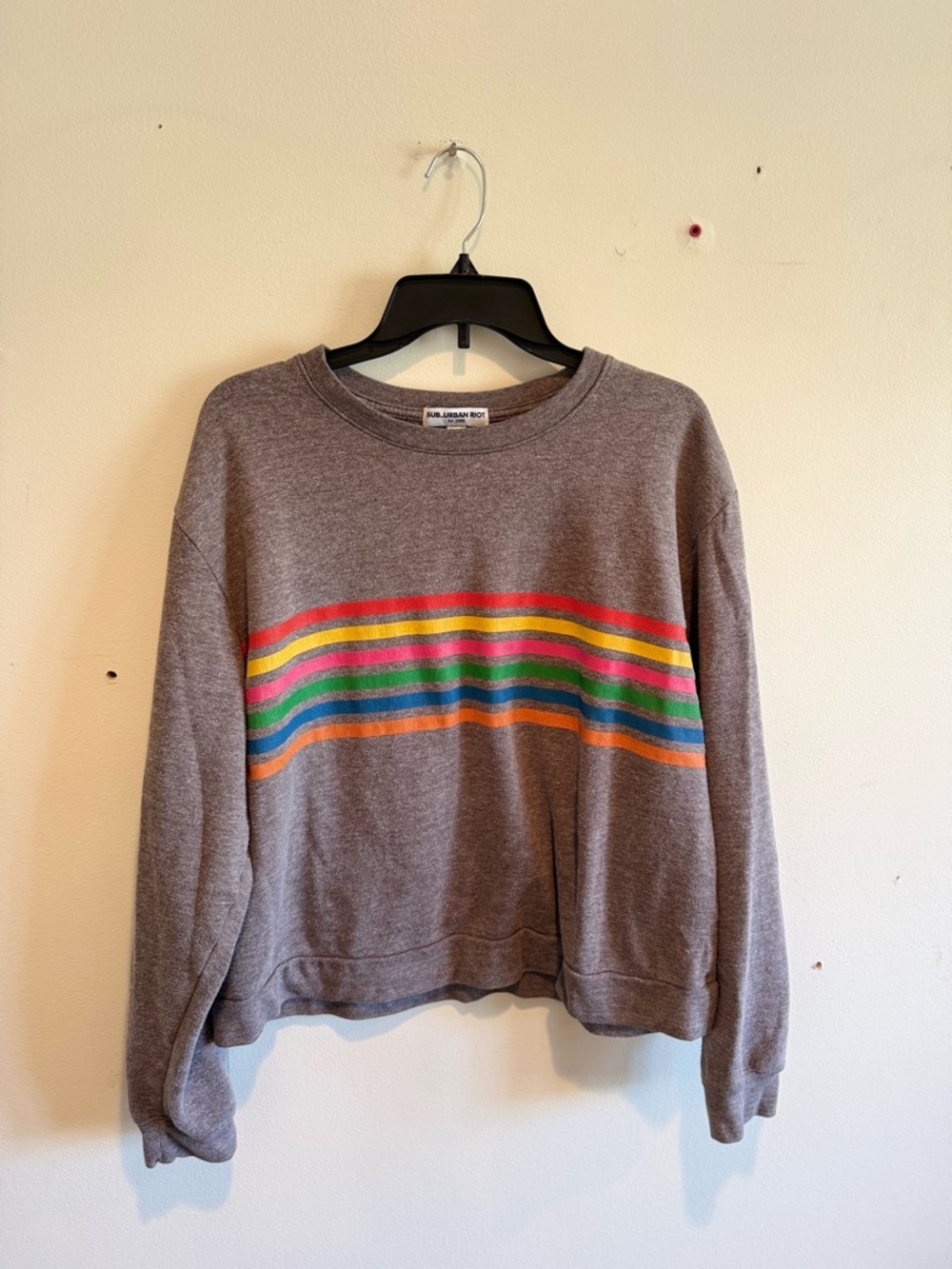 Sub Urban Riot Crewneck Sweatshirt Colorful Stripe Graphic Size XL Loungewear - Picture 5 of 6
